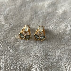 Urban Outfitters Golden Stud Earrings with Green and Blue Gems